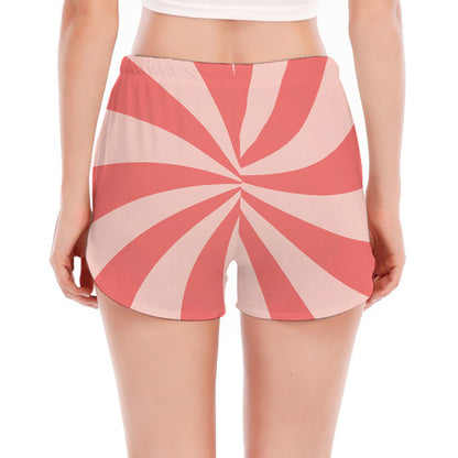 Pink Swirl Print Women's Split Running Shorts