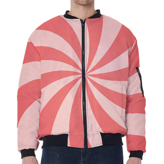 Pink Swirl Print Zip Sleeve Bomber Jacket