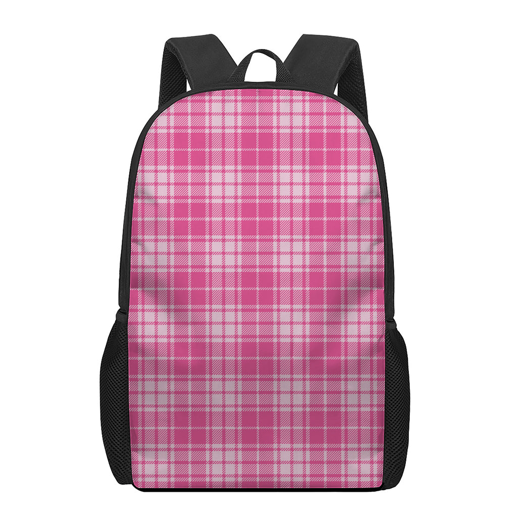 Pink Tartan Pattern Print 17 Inch Backpack