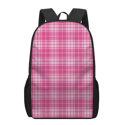 Pink Tartan Pattern Print 17 Inch Backpack
