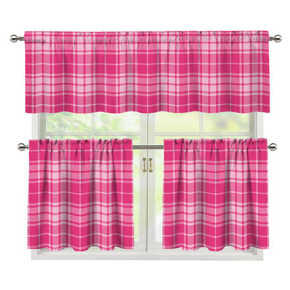 Pink Tartan Pattern Print 3 Piece Kitchen Curtains