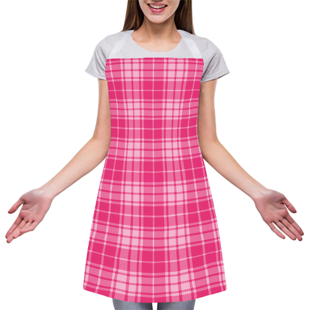 Pink Tartan Pattern Print Adjustable Apron