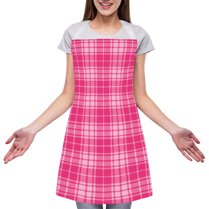Pink Tartan Pattern Print Adjustable Apron