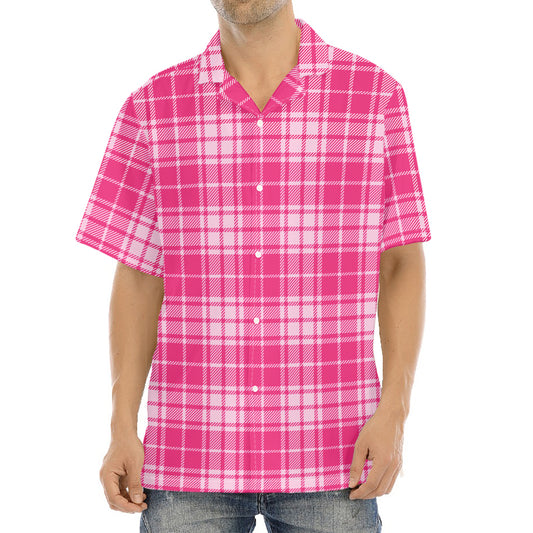 Pink Tartan Pattern Print Aloha Shirt