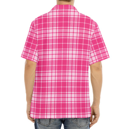Pink Tartan Pattern Print Aloha Shirt