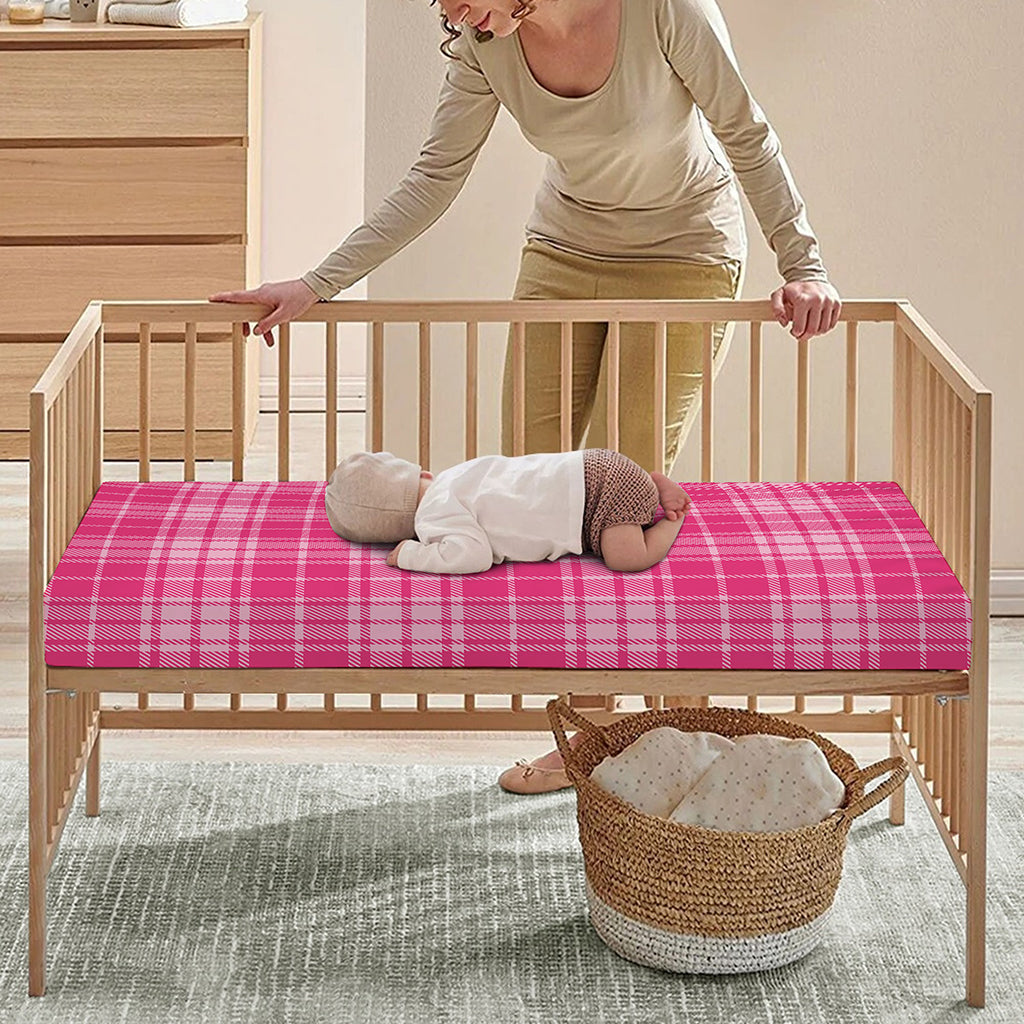 Pink Tartan Pattern Print Baby Crib Sheet