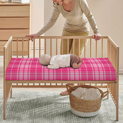 Pink Tartan Pattern Print Baby Crib Sheet