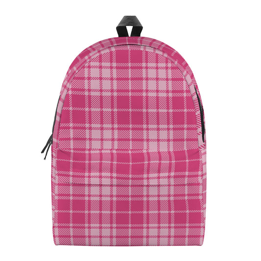 Pink Tartan Pattern Print Backpack