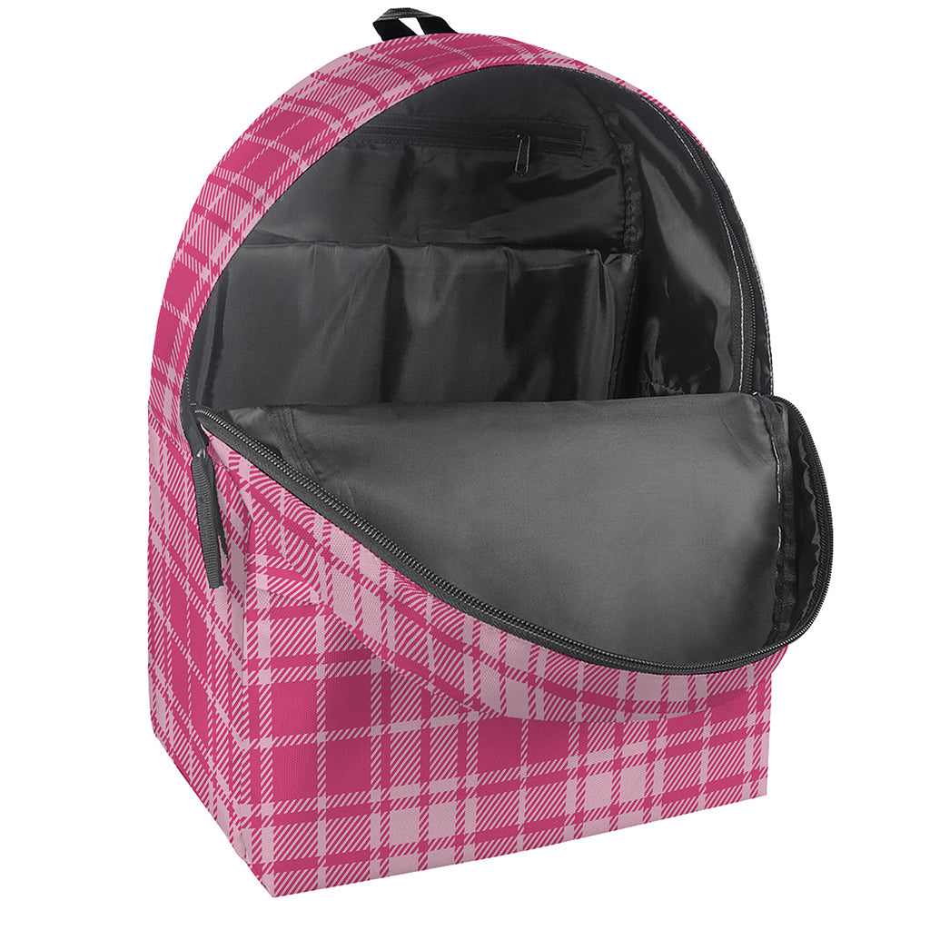 Pink Tartan Pattern Print Backpack