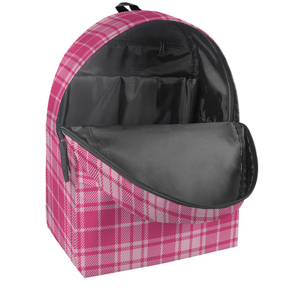 Pink Tartan Pattern Print Backpack