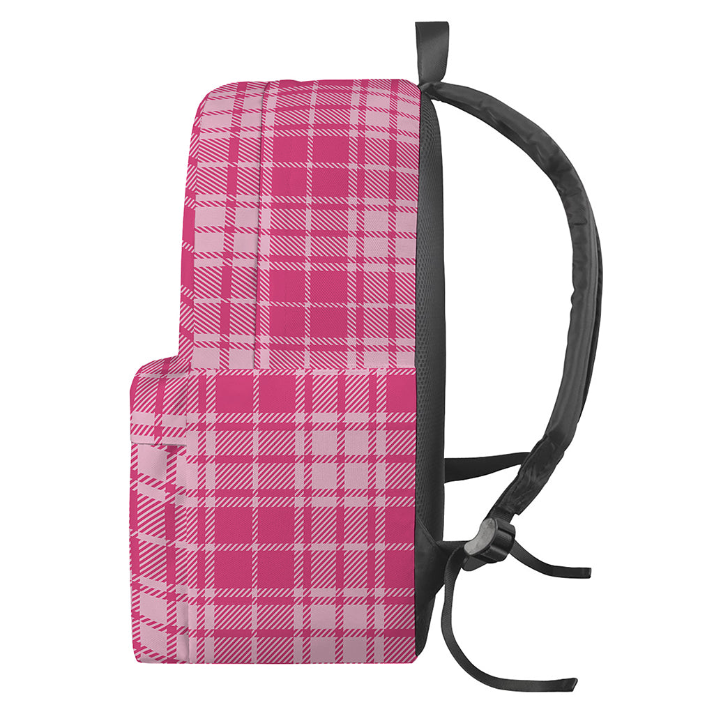 Pink Tartan Pattern Print Backpack