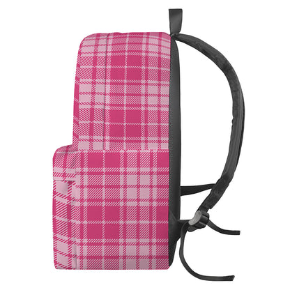 Pink Tartan Pattern Print Backpack