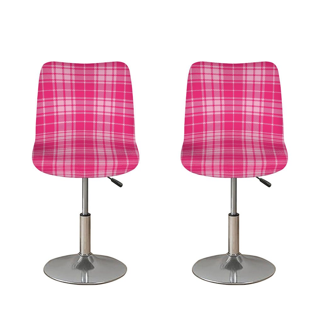 Pink Tartan Pattern Print Bar Stool Covers
