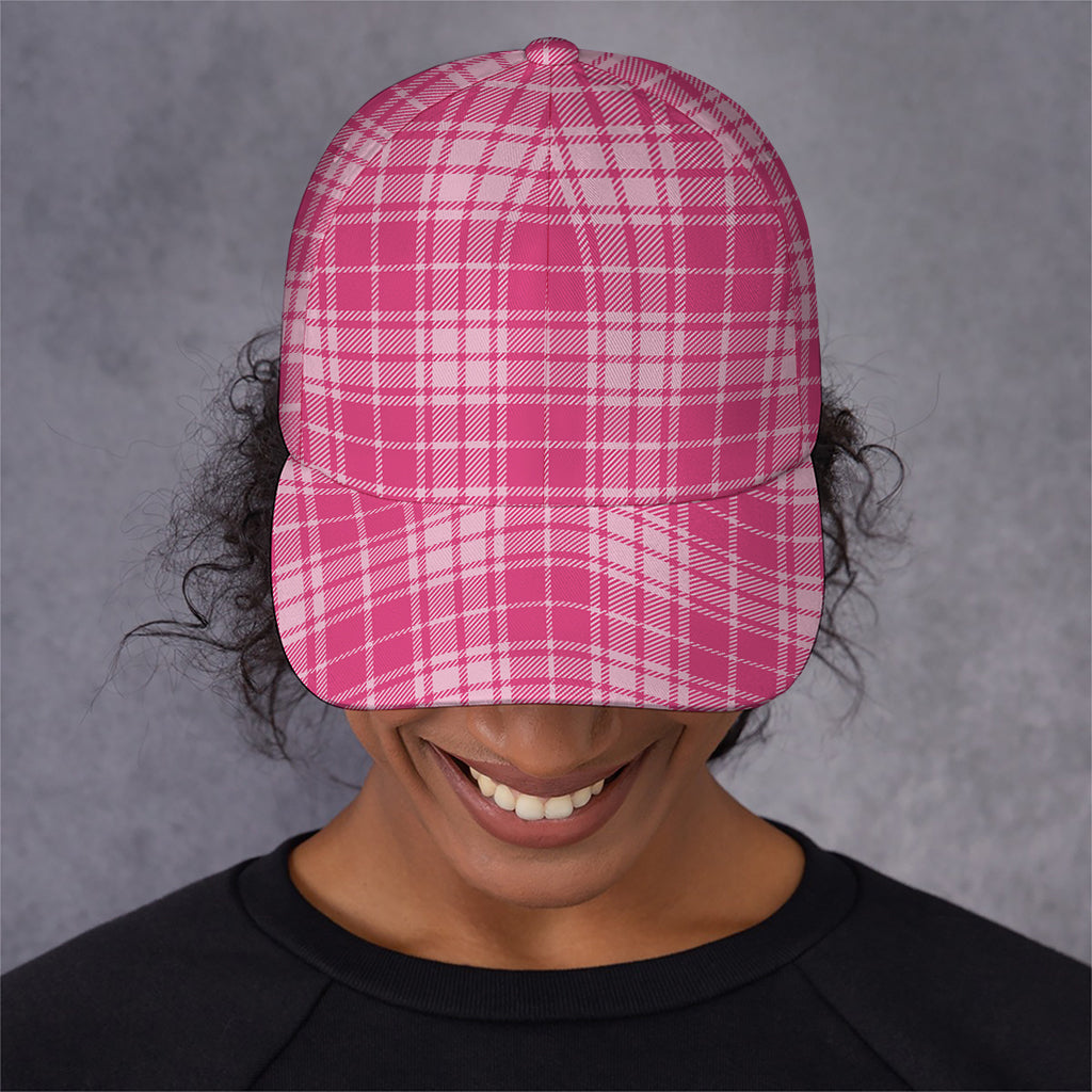 Pink Tartan Pattern Print Baseball Cap