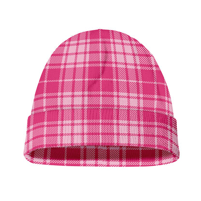 Pink Tartan Pattern Print Beanie
