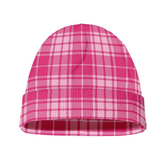 Pink Tartan Pattern Print Beanie
