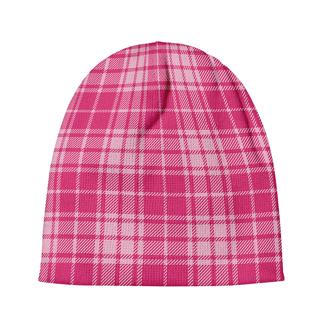 Pink Tartan Pattern Print Beanie