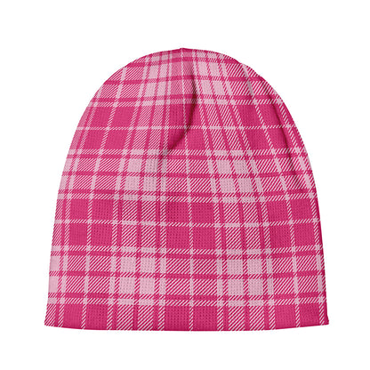Pink Tartan Pattern Print Beanie