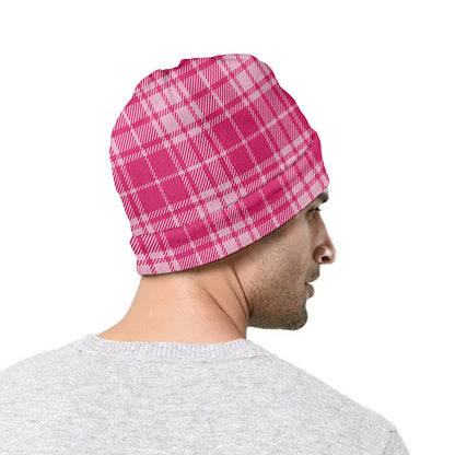 Pink Tartan Pattern Print Beanie
