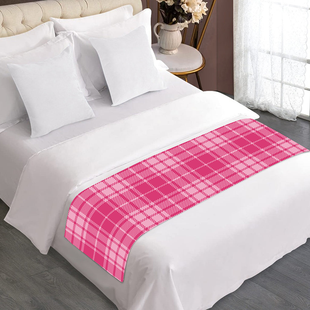 Pink Tartan Pattern Print Bed Runner