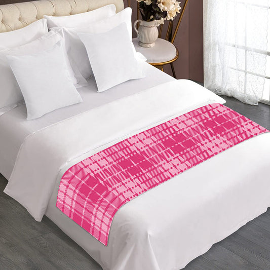 Pink Tartan Pattern Print Bed Runner