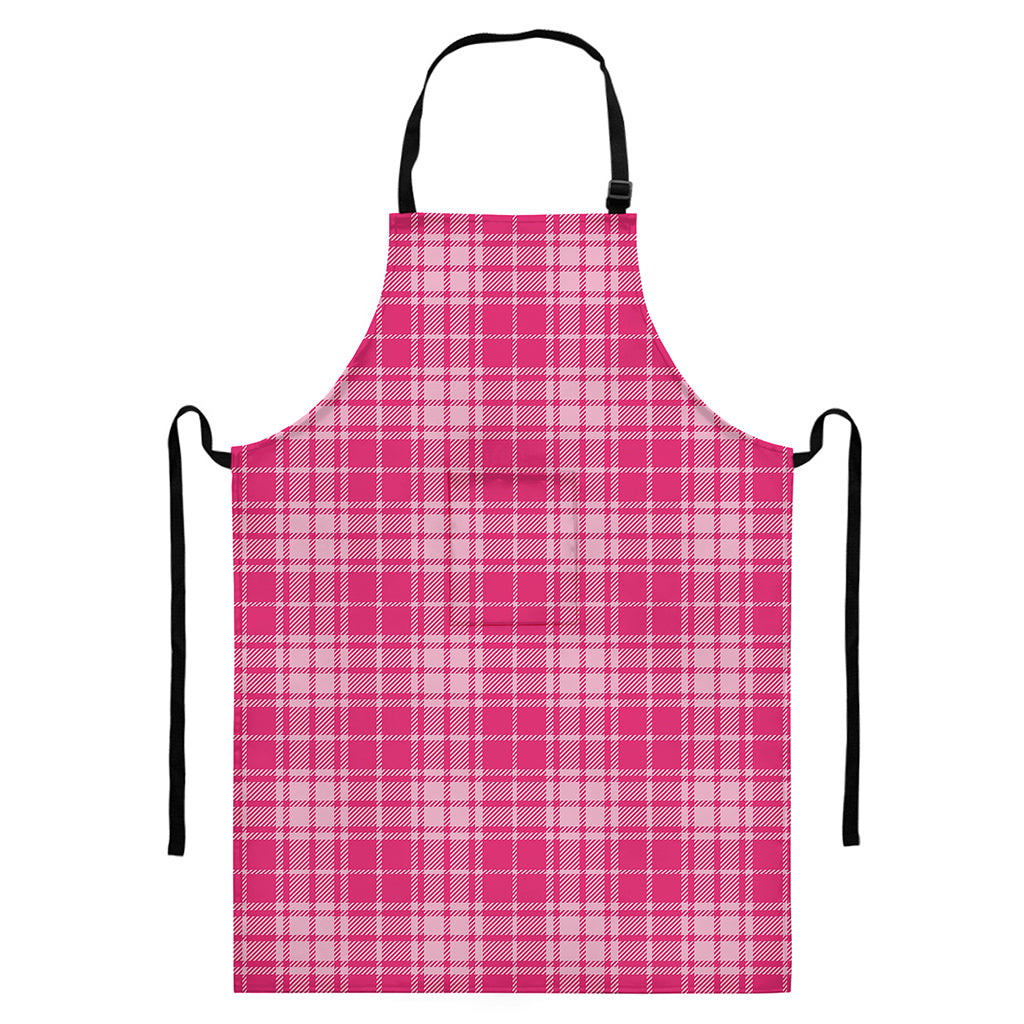 Pink Tartan Pattern Print Bib Apron With Pocket