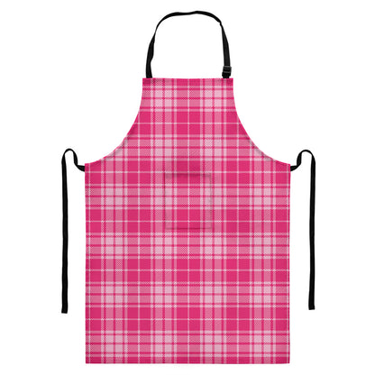Pink Tartan Pattern Print Bib Apron With Pocket