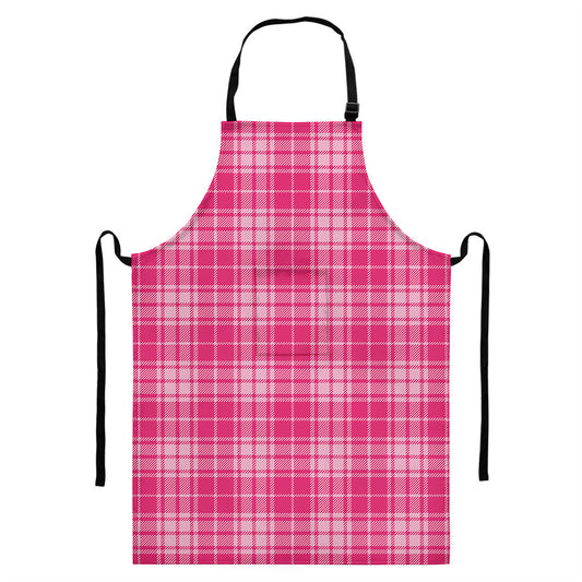 Pink Tartan Pattern Print Bib Apron With Pocket