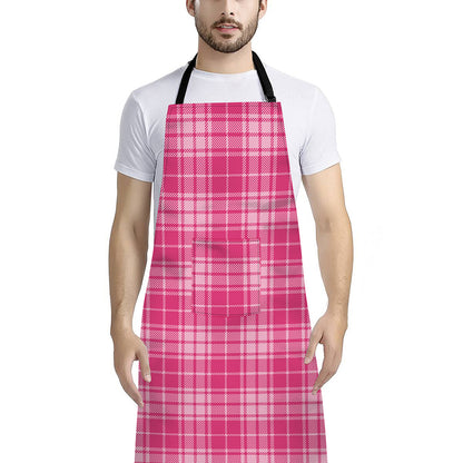 Pink Tartan Pattern Print Bib Apron With Pocket