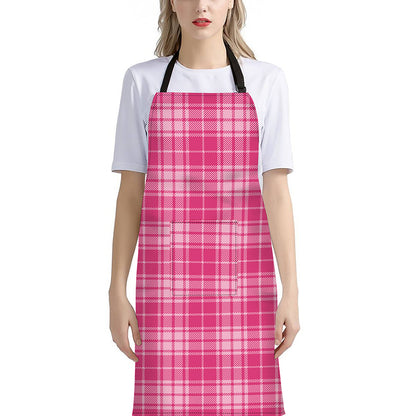Pink Tartan Pattern Print Bib Apron With Pocket