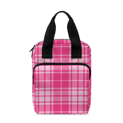 Pink Tartan Pattern Print Bible Tote Bag