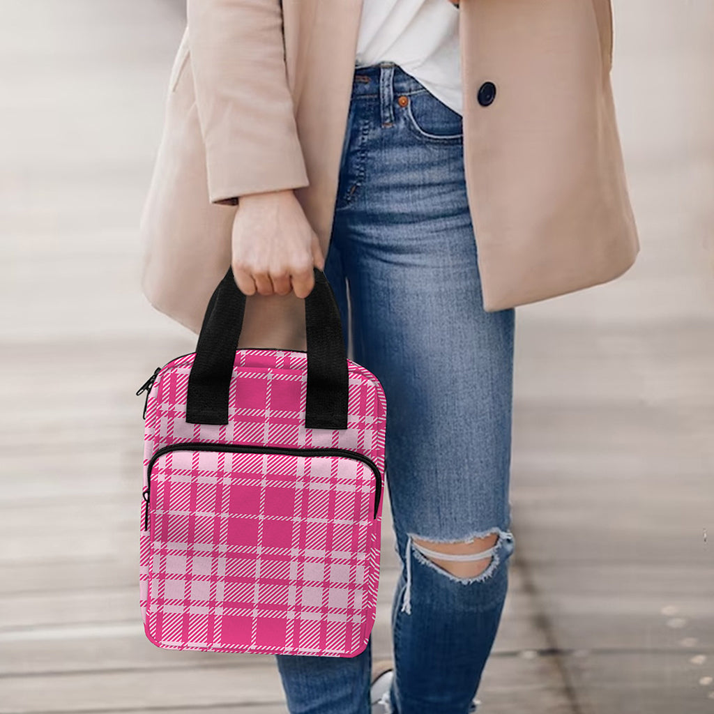 Pink Tartan Pattern Print Bible Tote Bag