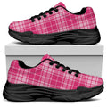 Pink Tartan Pattern Print Black Chunky Shoes