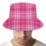 Pink Tartan Pattern Print Bucket Hat