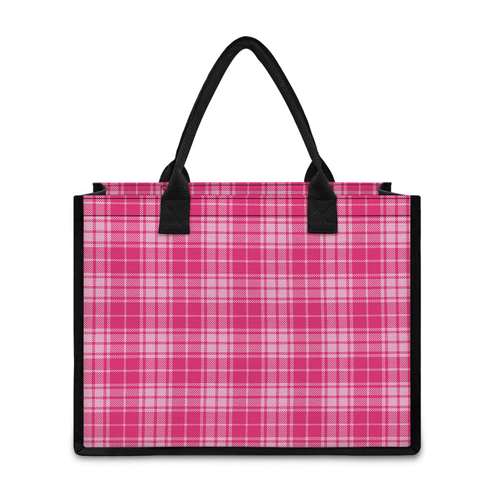 Pink Tartan Pattern Print Canvas Tote Bag