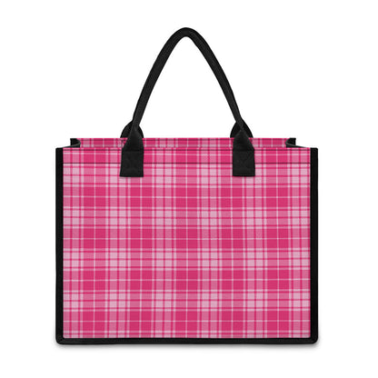 Pink Tartan Pattern Print Canvas Tote Bag