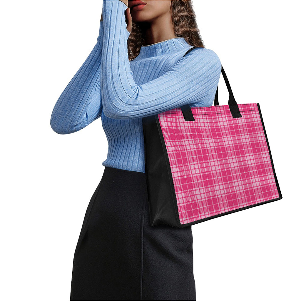Pink Tartan Pattern Print Canvas Tote Bag
