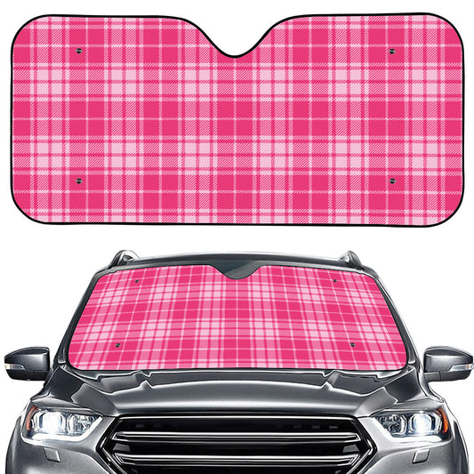 Pink Tartan Pattern Print Car Windshield Sun Shade