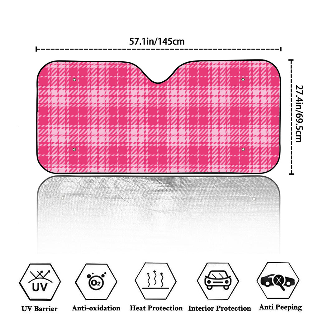 Pink Tartan Pattern Print Car Windshield Sun Shade