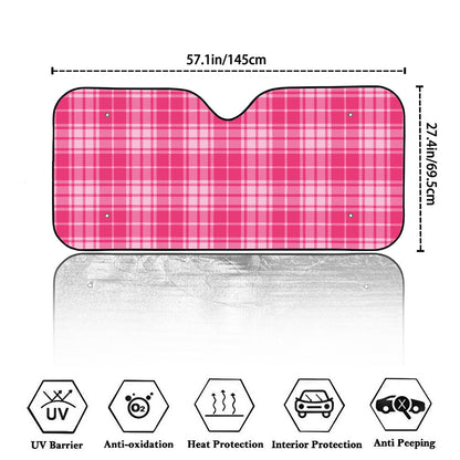 Pink Tartan Pattern Print Car Windshield Sun Shade