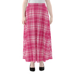 Pink Tartan Pattern Print Chiffon Maxi Skirt