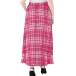 Pink Tartan Pattern Print Chiffon Maxi Skirt