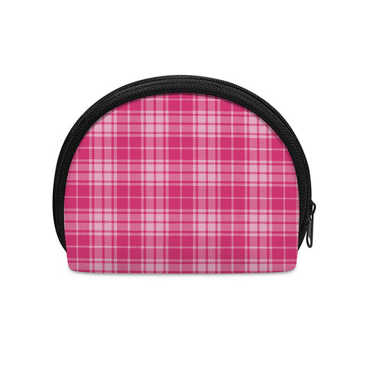 Pink Tartan Pattern Print Coin Purse