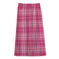 Pink Tartan Pattern Print Cotton Front Slit Maxi Skirt