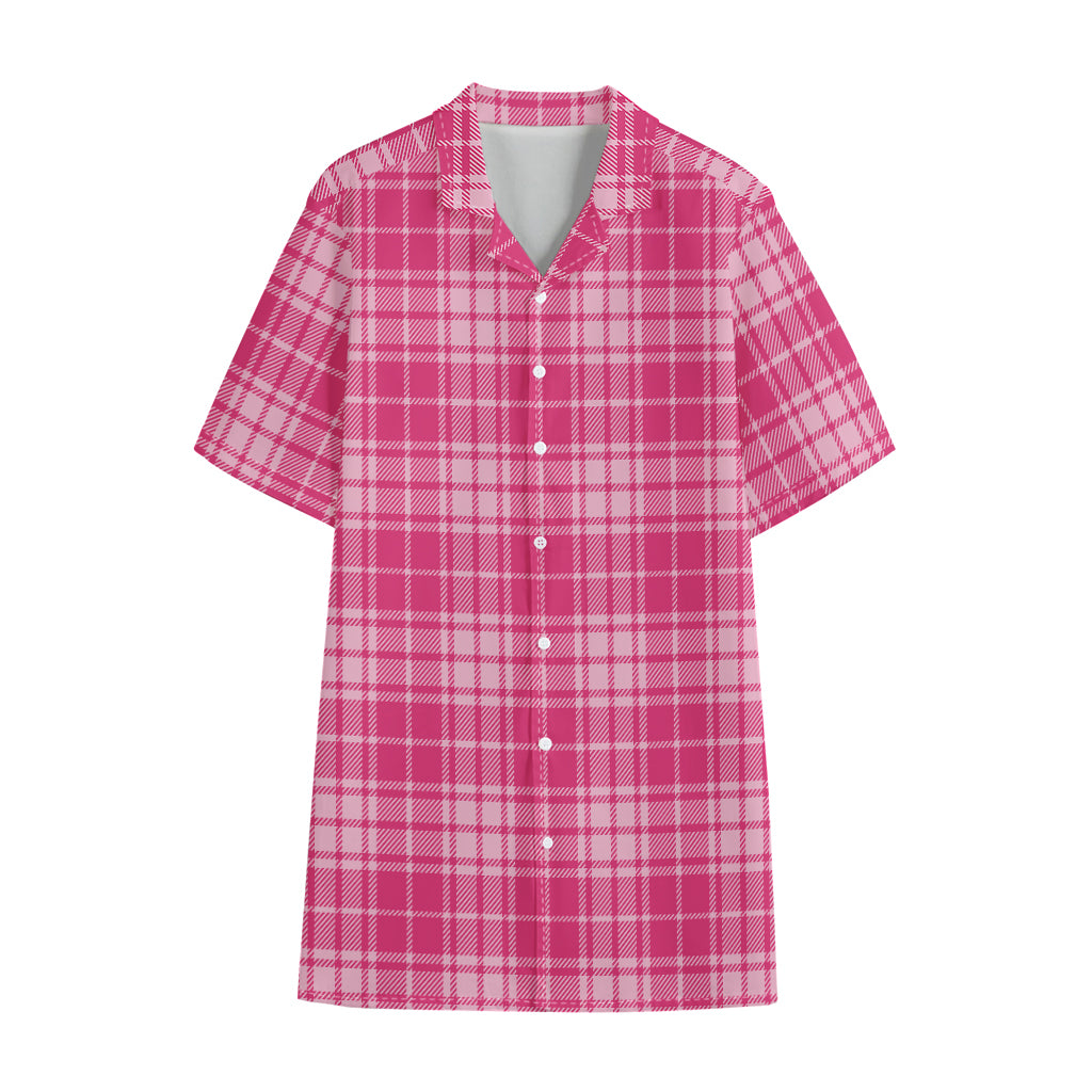 Pink Tartan Pattern Print Cotton Hawaiian Shirt