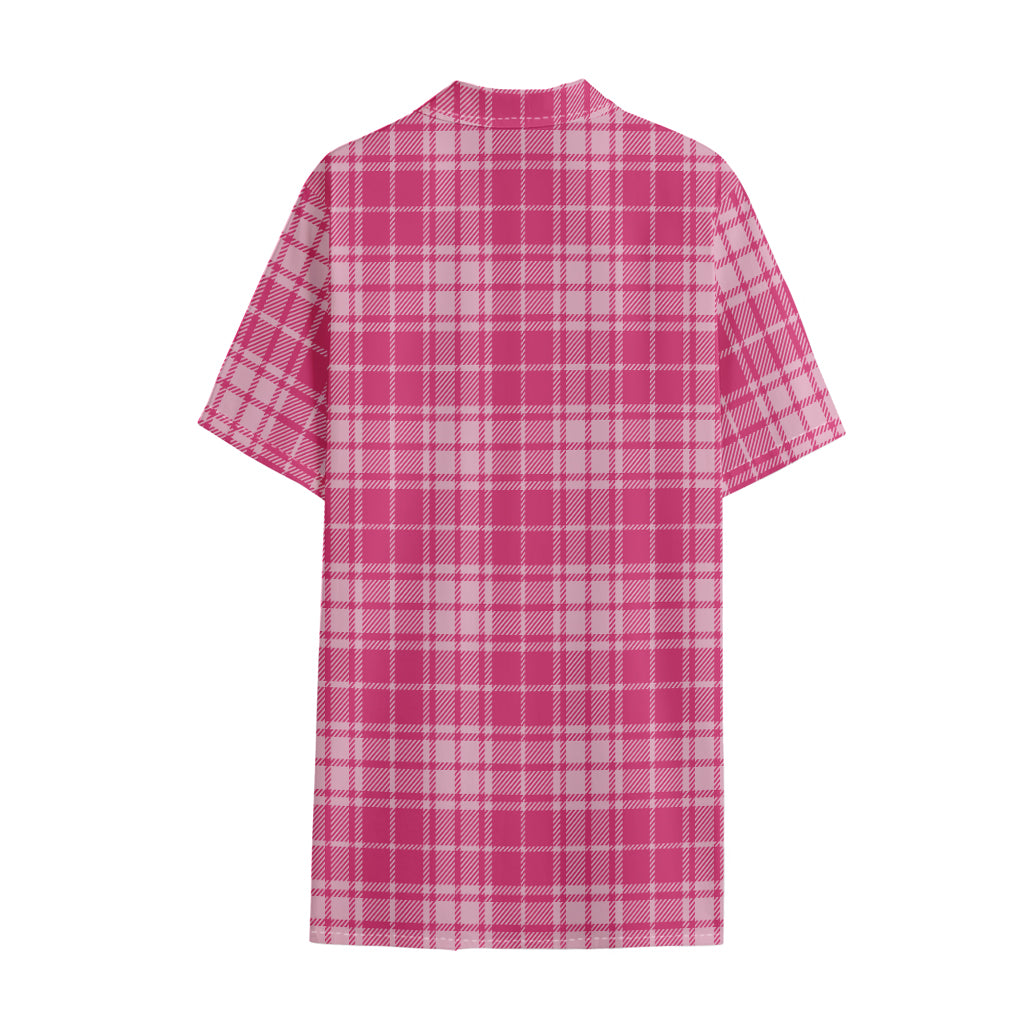 Pink Tartan Pattern Print Cotton Hawaiian Shirt