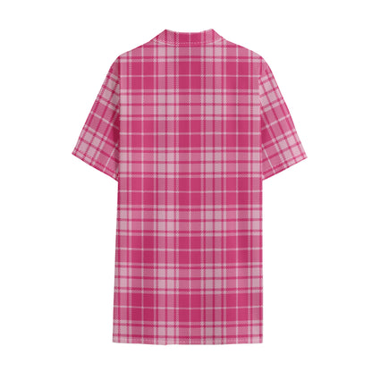 Pink Tartan Pattern Print Cotton Hawaiian Shirt