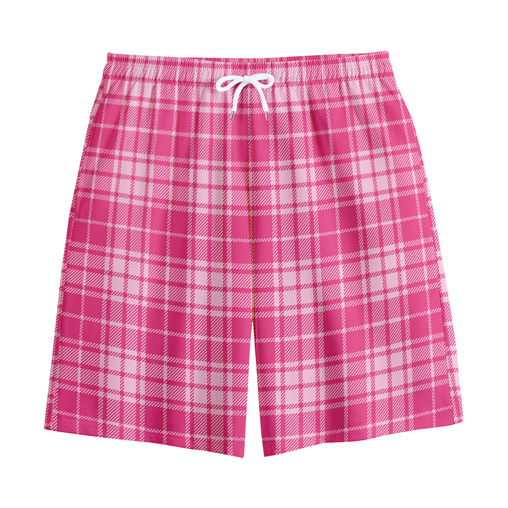 Pink Tartan Pattern Print Cotton Shorts
