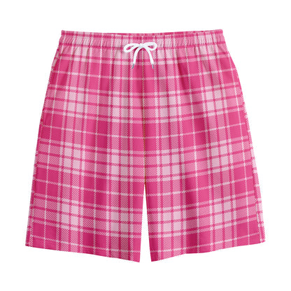 Pink Tartan Pattern Print Cotton Shorts