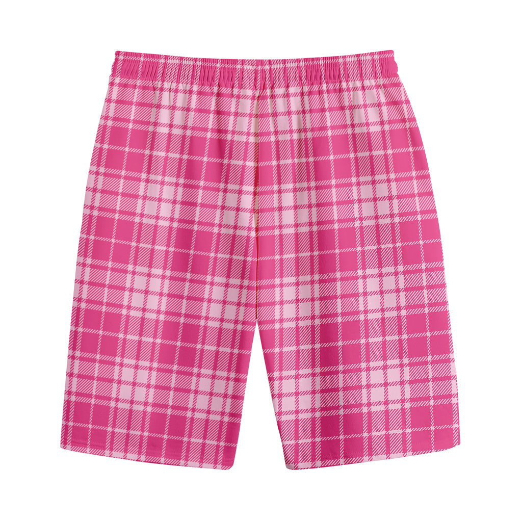 Pink Tartan Pattern Print Cotton Shorts